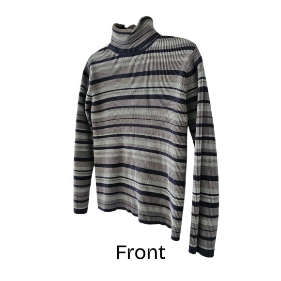 Petite Sophisticate LS Striped Ribbed Turtleneck Top | GUC | MP | Blue Gray - Picture 2 of 14
